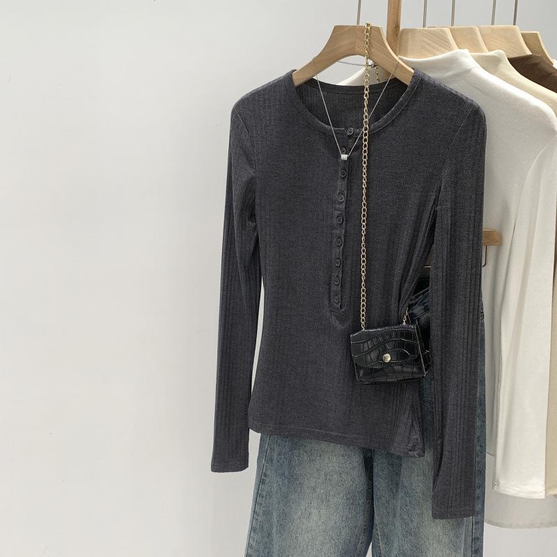 

Women s Slim Fit Henley Long Sleeve Shirt - Autumn/Winter 2025 Stylish Spicy Girl Base Layer Top Extra Large темно-серого