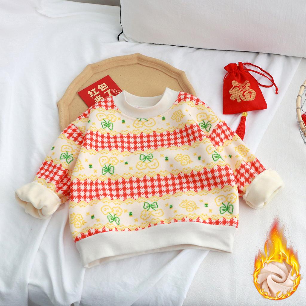 Autumn and Winter Children's Velvet Thickened Christmas T-shirt Children's Printing Sweatshirt Casual Children's Clothing for Winter New Year Gift