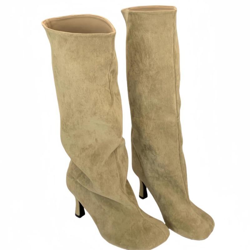 New Temperament Simple Fine High Heel Round Head Fashion High Boots Commuting Solid Color Sleeve Boots Children