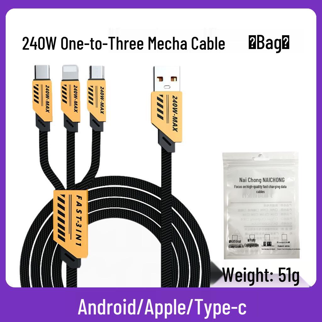 240W Multi-Device Fast Charging Cable, Compatible with Huawei, Xiaomi, and Apple Devices, Type-C Connector