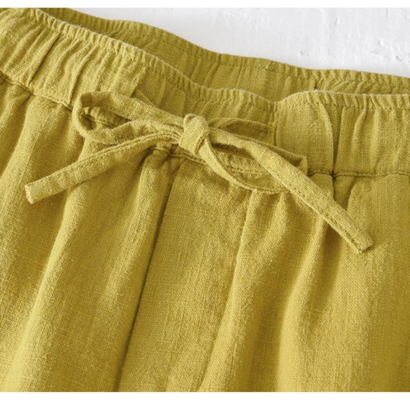 Summer Fashion Men's Shorts Youth Beach Baggy Short Pants Casual Solid Color Thin Cotton Linen Elastic Waist Shorts Breathable