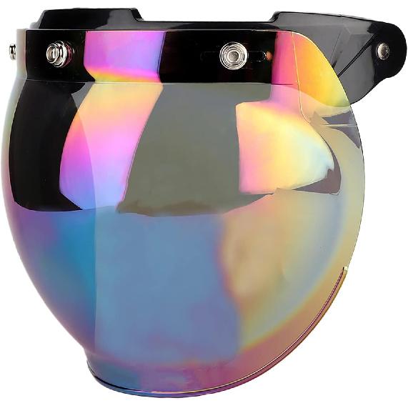 3 Snap Bubble Motorcycle Helmet Visor Face,3 Snap Visor Flip Open Face Bell Bubble Antifog 3/4 Up Adapter Lens Helmets,Motorcycle Retro 3 snap Sun