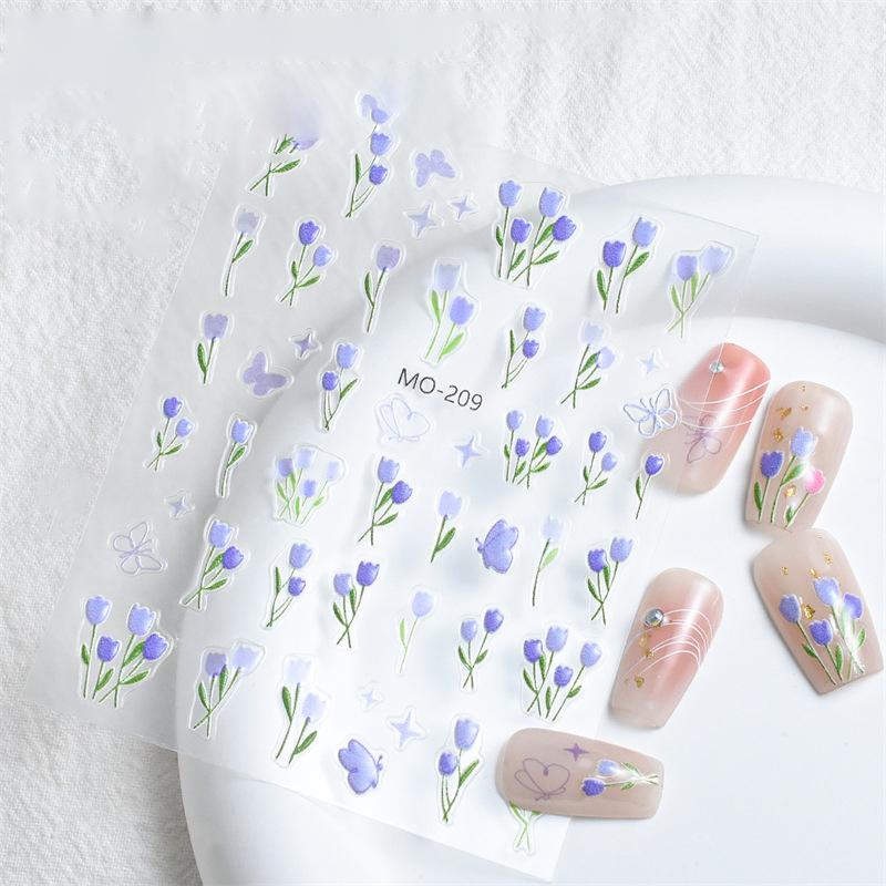 5D Blumen Nageltattoos Tulpen Design Frühling Blumige Blätter Selbstklebende Nagelaufkleber Kleine Frische Blumen Slider Maniküre Dekor