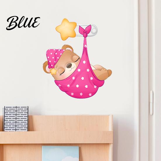 Cute Bear Wall Stickers for Bedroom Kids Room PVC Waterproof Cartoon Animal Decorative Interior Decals Removable Art Mural Nursery Living Room Decor