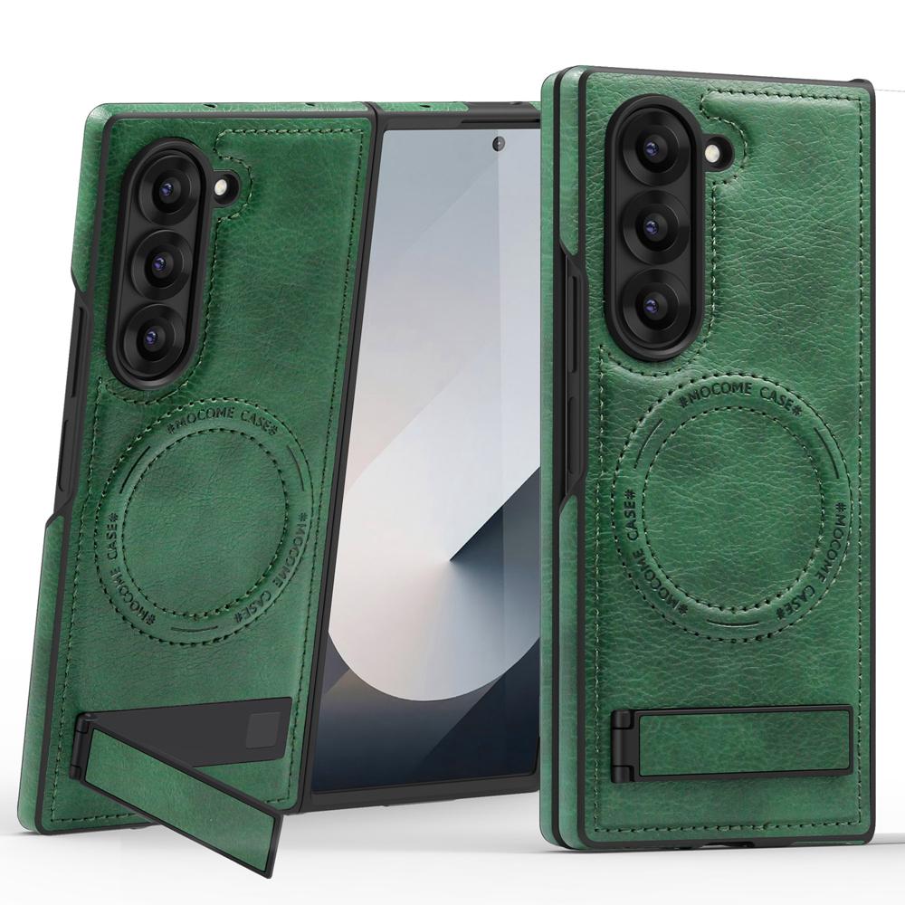 KEYSION Luxusní PU kožené magnetické pouzdro pro MagSafe pro Samsung Galaxy Z Fold 6 5 4 3 5G Kickstand Bezdrátové nabíjení Kryt telefonu