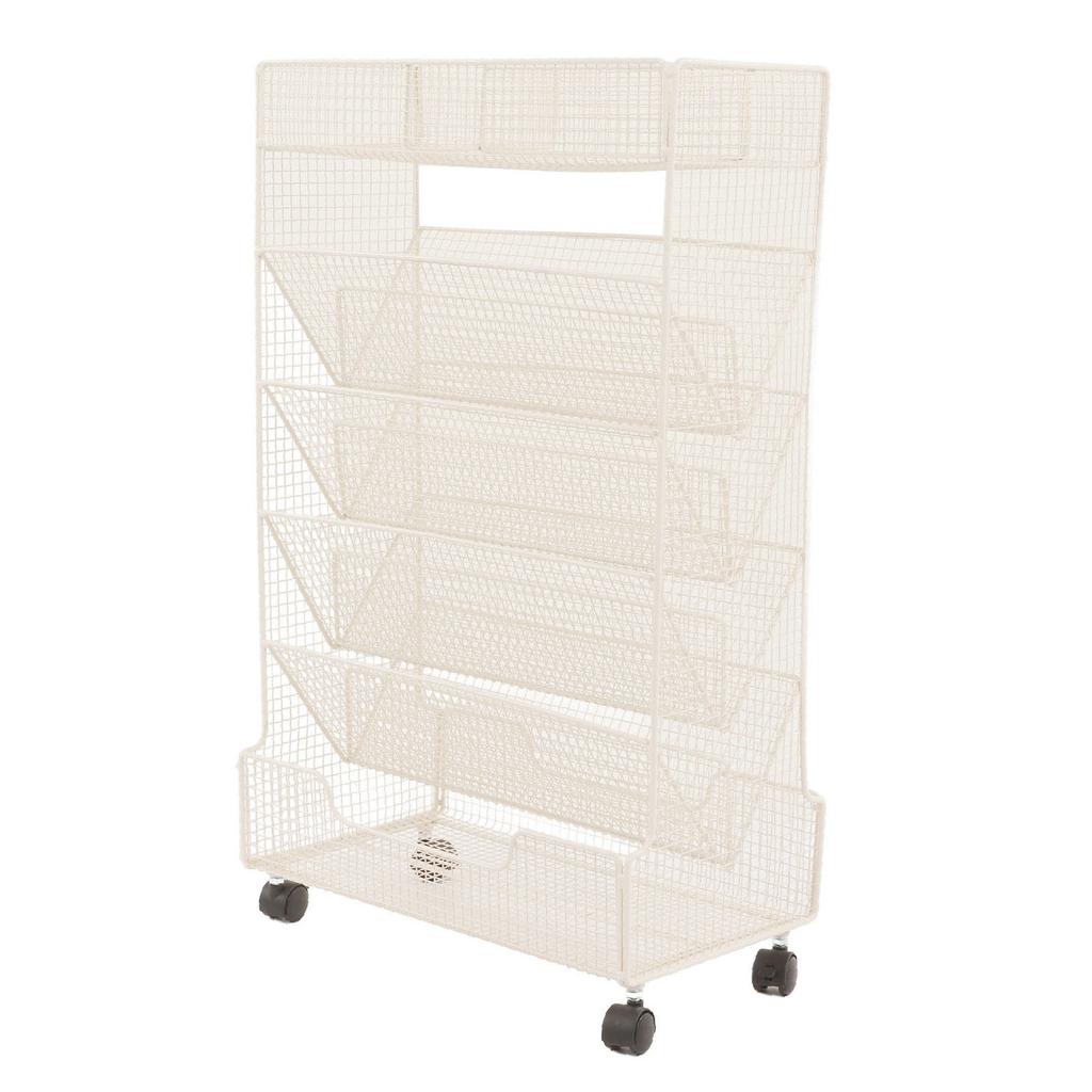 Metal Movable Bookshelf 6 Tier 20KG Load Bearing Large Capacity Rust Prevention Bookshelf with Wheel