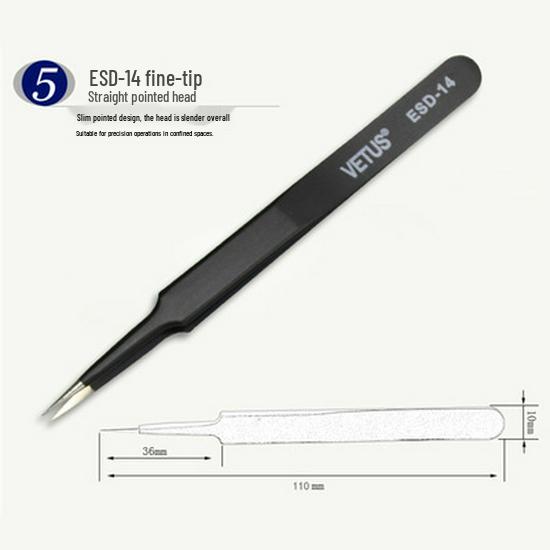 ESD Anti-static Stainless Steel Tweezers: High Precision Pointed, Straight, Round, Bent Head for DIY Electronic Accessories.