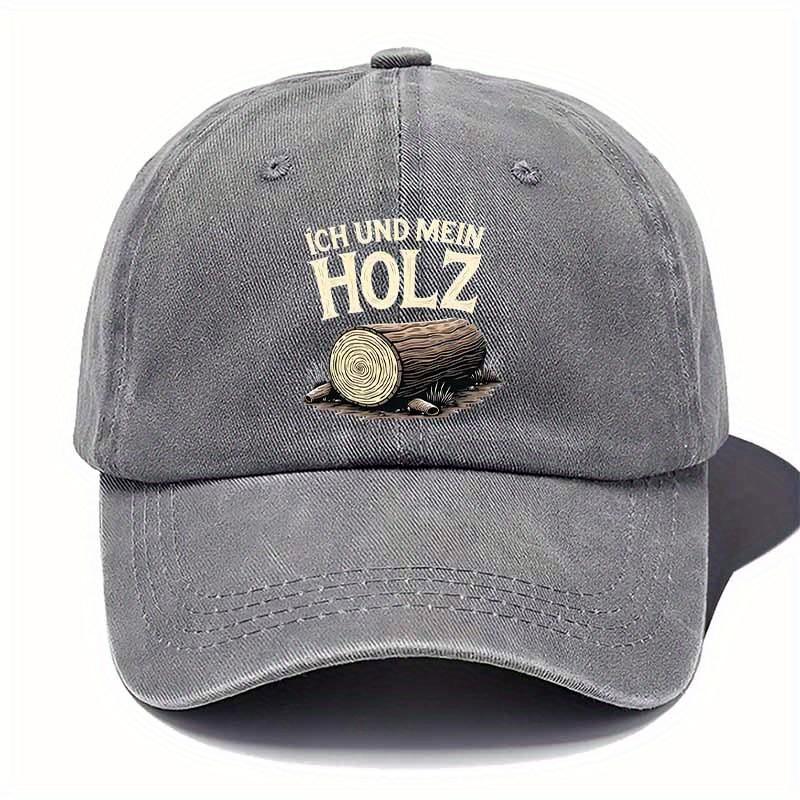 

MenS Lightweight Washed Baseball Cap with Ich und Mein Holz Embroidery Black Brown Green Gray Options One Size