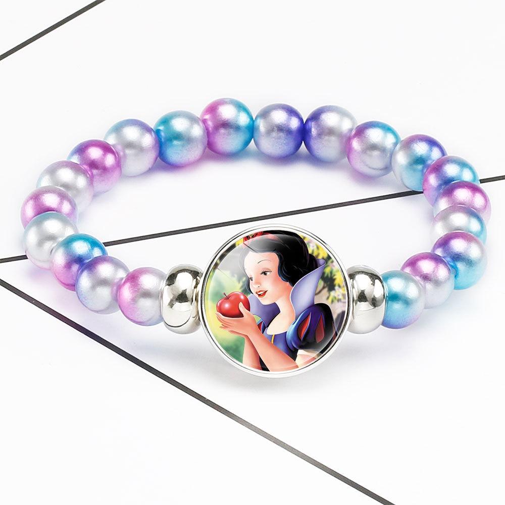 Princess Series Bracelet For Children Creative Cartoon Image Rainbow Beads Adjustable Wristband