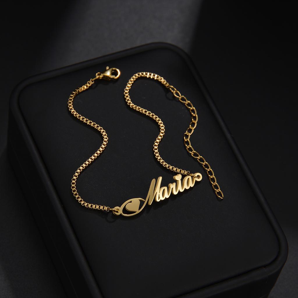 Atoztide Customized Name Crown Heart Bracelet Personalized Thick Chain for Women Stainless Steel Gold Color Bangle Jewelry