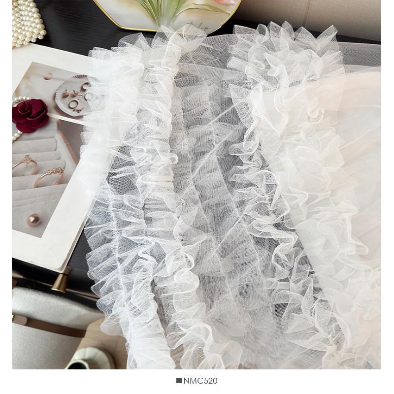 Sweet Style High Waist Ruffled Lace Gauze Maxi Skirt