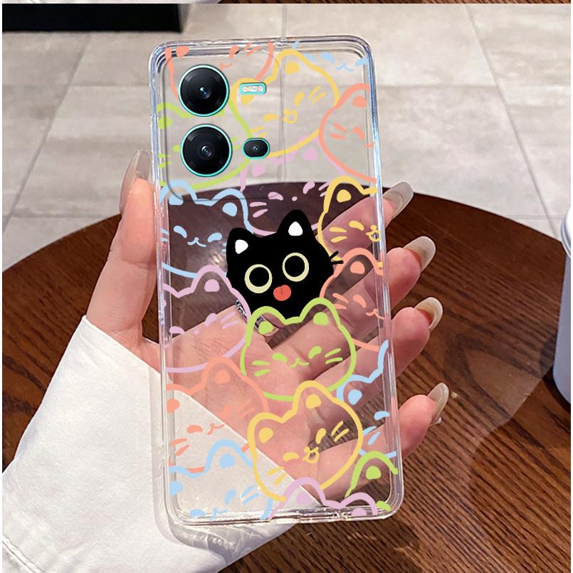 Phone Case For Vivo V25 Y35 Casing Luxury Cute Love Heart Rabbit Funny Pattern Transparent Silicone TPU Soft Shell Back Cover