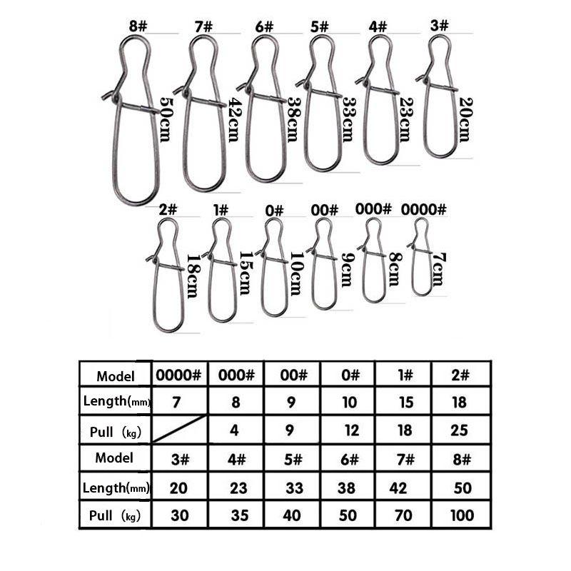 Premium Stainless Steel Fishing Fastlock Needle Swivels Snap Duo-lock Hooks Tackle Set Of 100