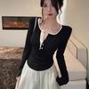 Half-collar Button-down Long-sleeved T-shirt for Women In Spring Autumn New Sexy Waist Slimming Bottoming Shirt