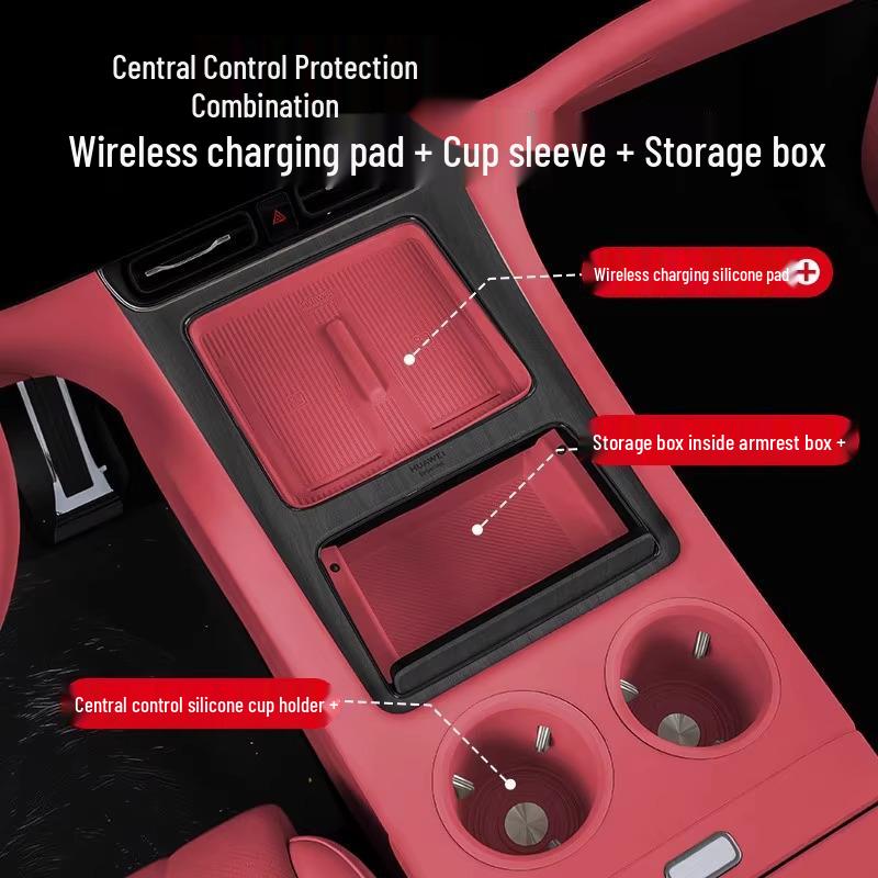 AITO M8 Center Console Cup Holder Wireless Charger & Armrest Storage Silicone Car Interior Decor.
