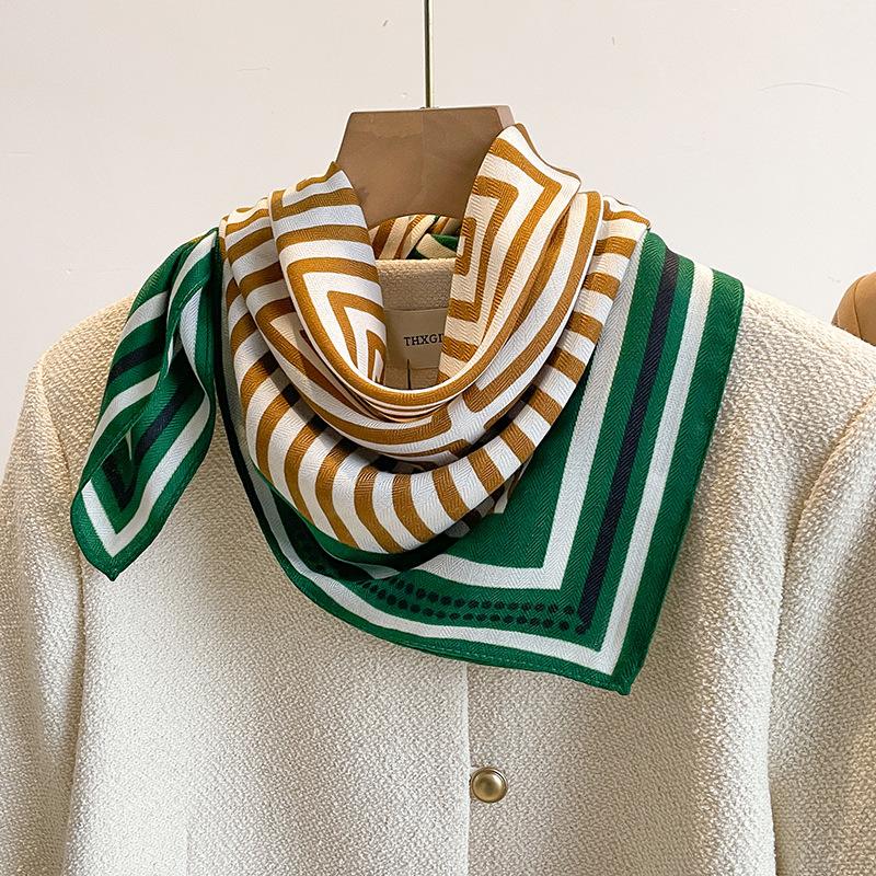 Internet celebrity striped 71 cotton and linen small square scarf silk scarf women's spring and autumn summer foreign style small scarf headscarf