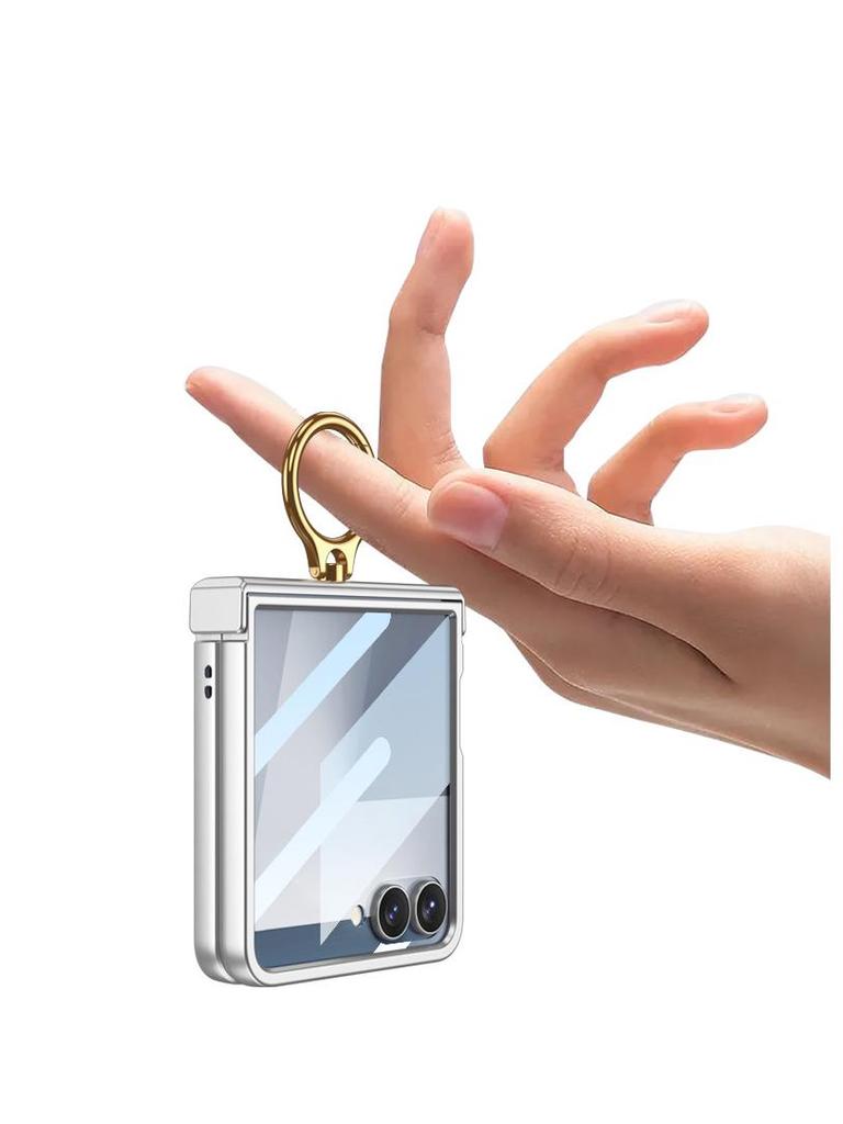 GKK Samsung Z Flip 7 Small Folding Hinge Full Coverage Shell with Finger Ring Buckle and Frosted Hard Shell