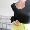 Black Base Shirt Basic Low Cut Long Sleeved Tight Fitting U-neck T-shirt Autumn/winter Women's Top