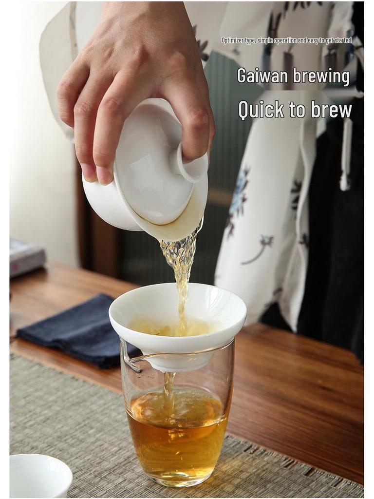 Dehua White Porcelain Travel Kung Fu Tea Set with Bag: 1 Bowl, 4 Cups, Glass Quick Cup, Gift Option, Customizable Logo.