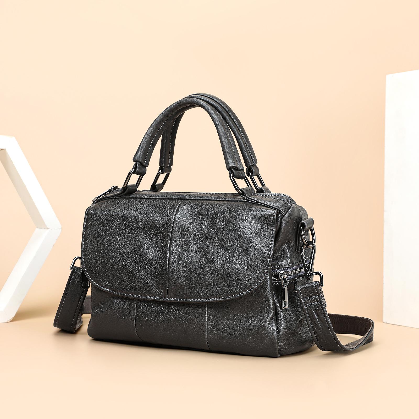 Natural Cowhide Leather Top-Handle Bag, Solid