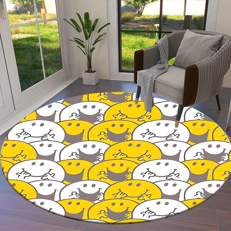 1pc Smiley Faces Pattern Round Carpet, Made of Polyester,Perfect for Decorating Office Chairs, Living Rooms,fplt221
