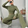 Autumn New Long Sleeve Knitted Pants Set Women Casual Solid Stand Loose Two Piece Pants Suits Women Knitwear Elegant Fashion 2 Piece Woman Sets 24706
