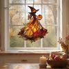 Decorative Chain Hanging Witch Acrylic Suncatcher, Stained Glass Effect Window Car Ornament, Gothic Scary Art with Pumpkin Lantern Sun Catcher