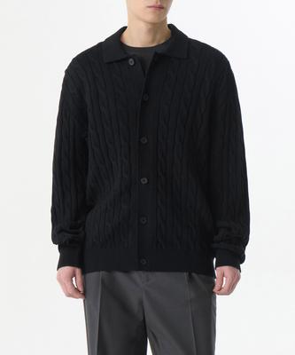 Cotton Cable Collared Cardigan [Black]