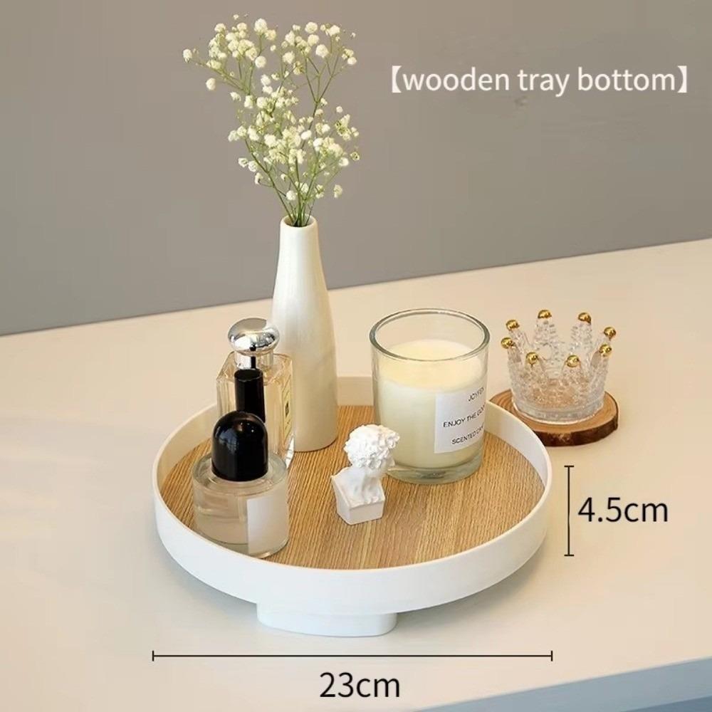 Retro Wooden Platform Tray Circular Shelf Tray Vanity Counter Tray Cosmetic Holder For Storage and Display