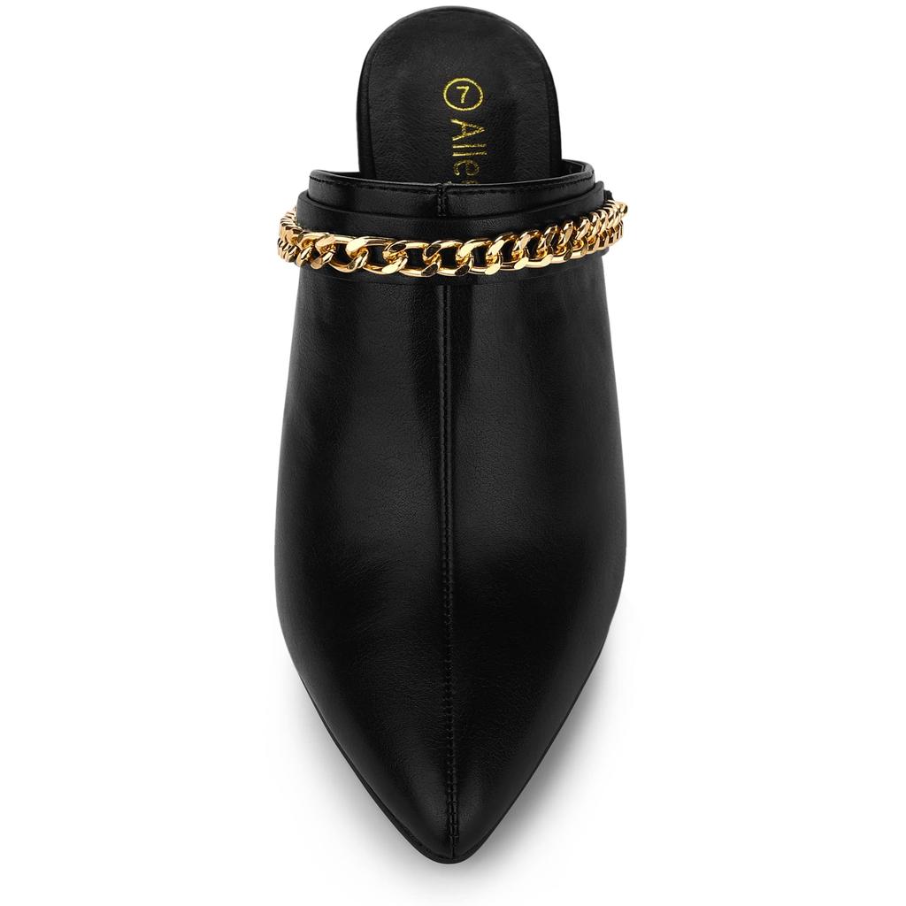 Allegra K Women's Black Block Heel Pointed Toe Chain Mule Sandals, Size 22.5