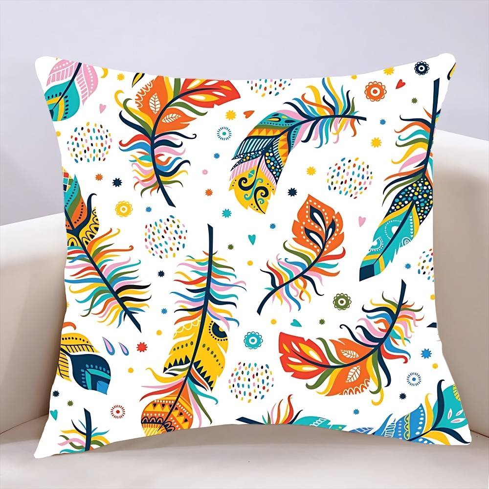 

Flower Feather Pattern Pillow Case Cushion Cover Soft Cute Throw Pillow Case For Car Sofa Pillowcase Polyester With Zipper 16x16Inch