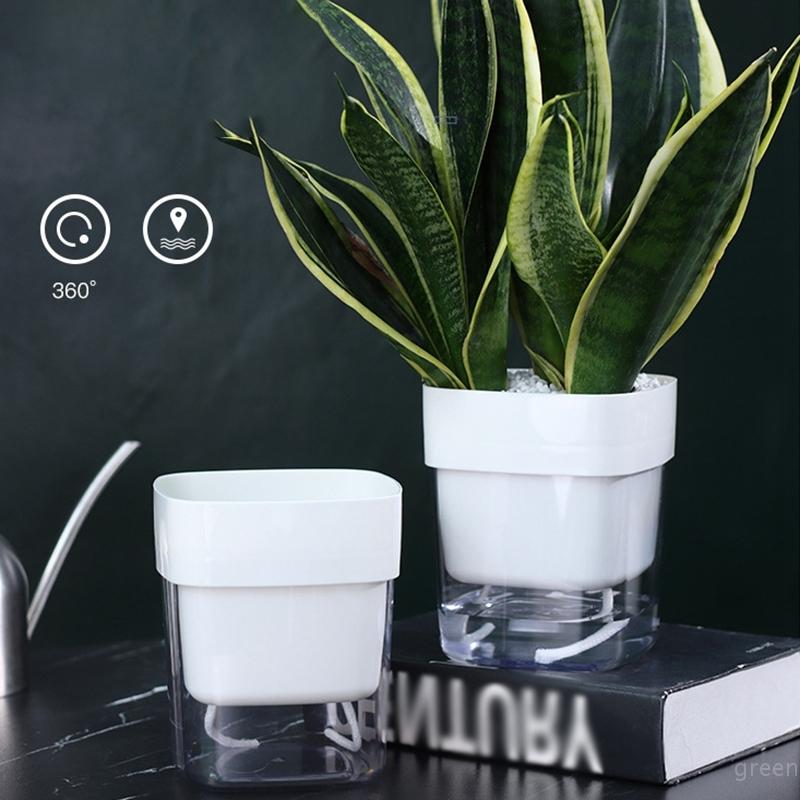 Doppelschichtiger Wasserspeicher Fauler Blumentopf Kreativer Transparenter Blumentopf Automatische Bewässerung Sukkulentenpflanztopf Desktop-Dekor