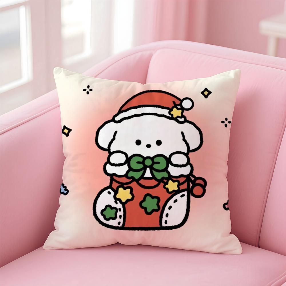 Merry Christmas Puppy Cushion Cover Soft Plush Throw Pillow Cushion CoverDoubleSided Printed Pillow Case for Sofa Home Decor