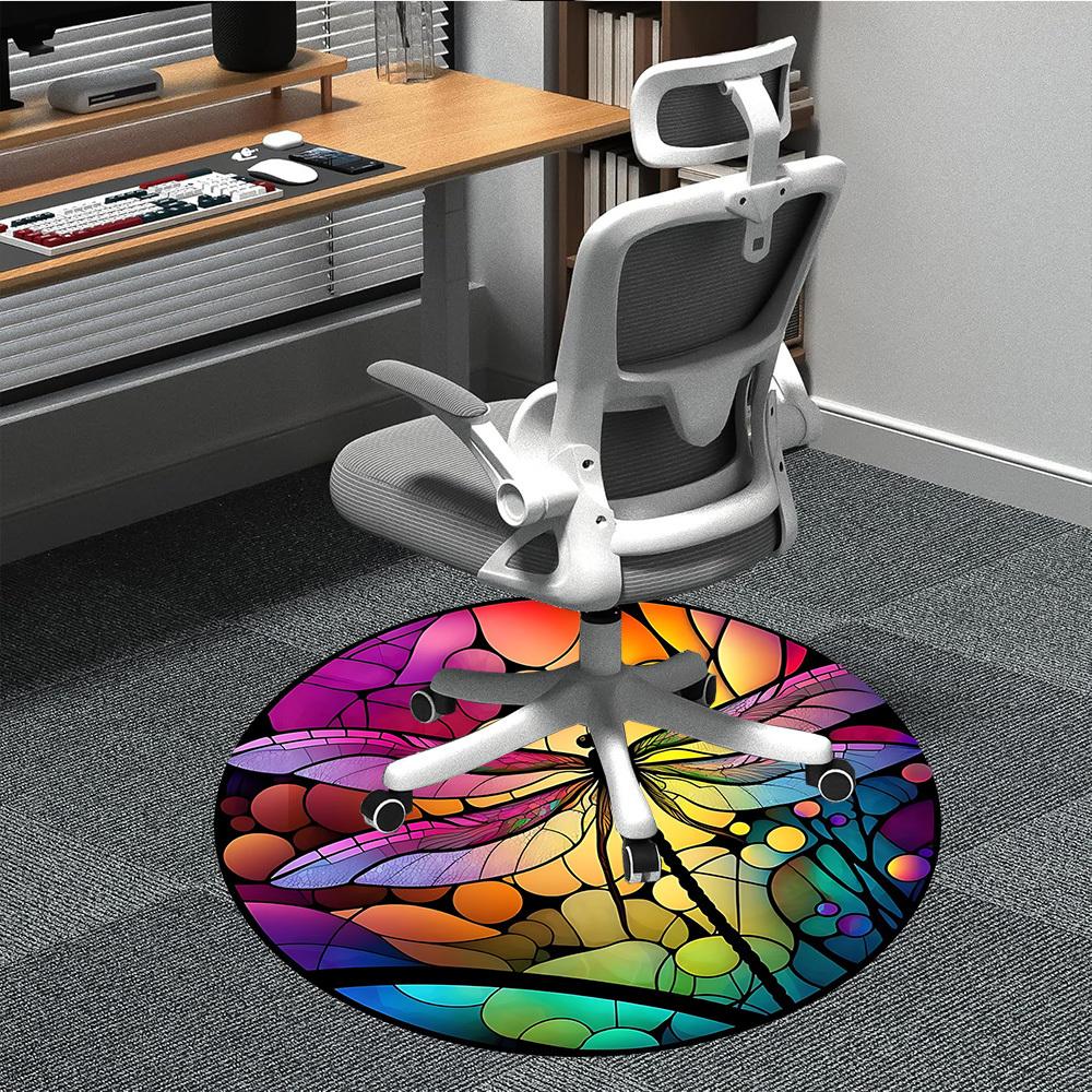 1pc Dragonfly StainedGlass Office Round Area Rug,  Mat Suitable ForOffice, Under Office Chairs Bedroom Living Room Home Decor, Room Deco