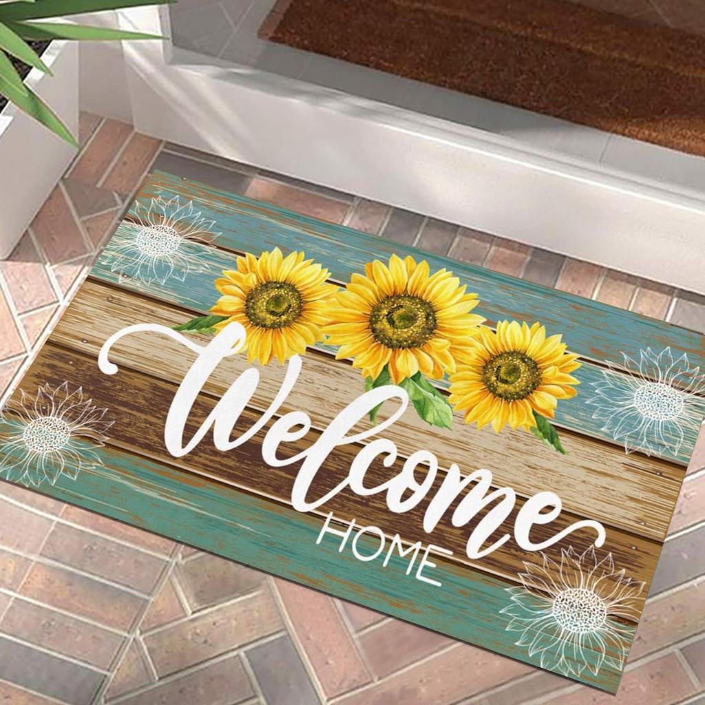 VIKAMA Summer Doormat Sunflower Front Door Welcome Mat Vintage Rustic Yard Non Slip Seasonal Home Decoration Indoor Outdoor