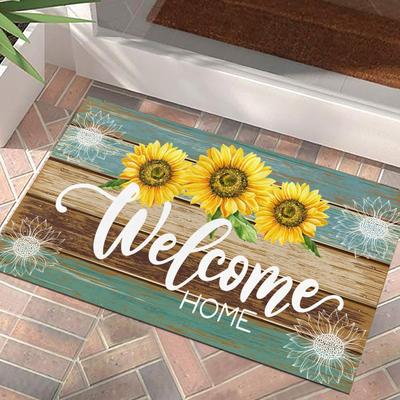VIKAMA Summer Doormat Sunflower Front Door Welcome Mat Vintage Rustic Yard Non Slip Seasonal Home Decoration Indoor Outdoor