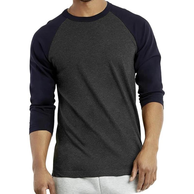 Men Raglan Long Sleeve Baseball T Shirt Crew Neck Color Block Casual Contrast Sleeve Tee