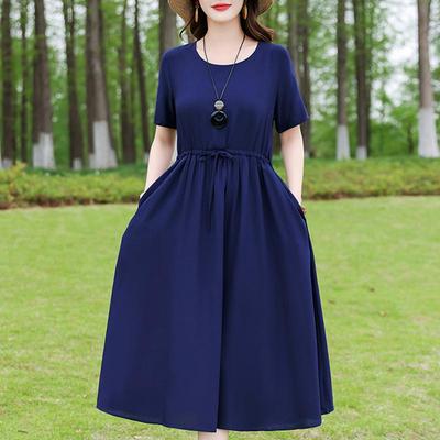 Vestido Casual de Mujer Verano Ropa Vintage Holgado Manga Corta Talla Grande Elegantes Vestidos Largos