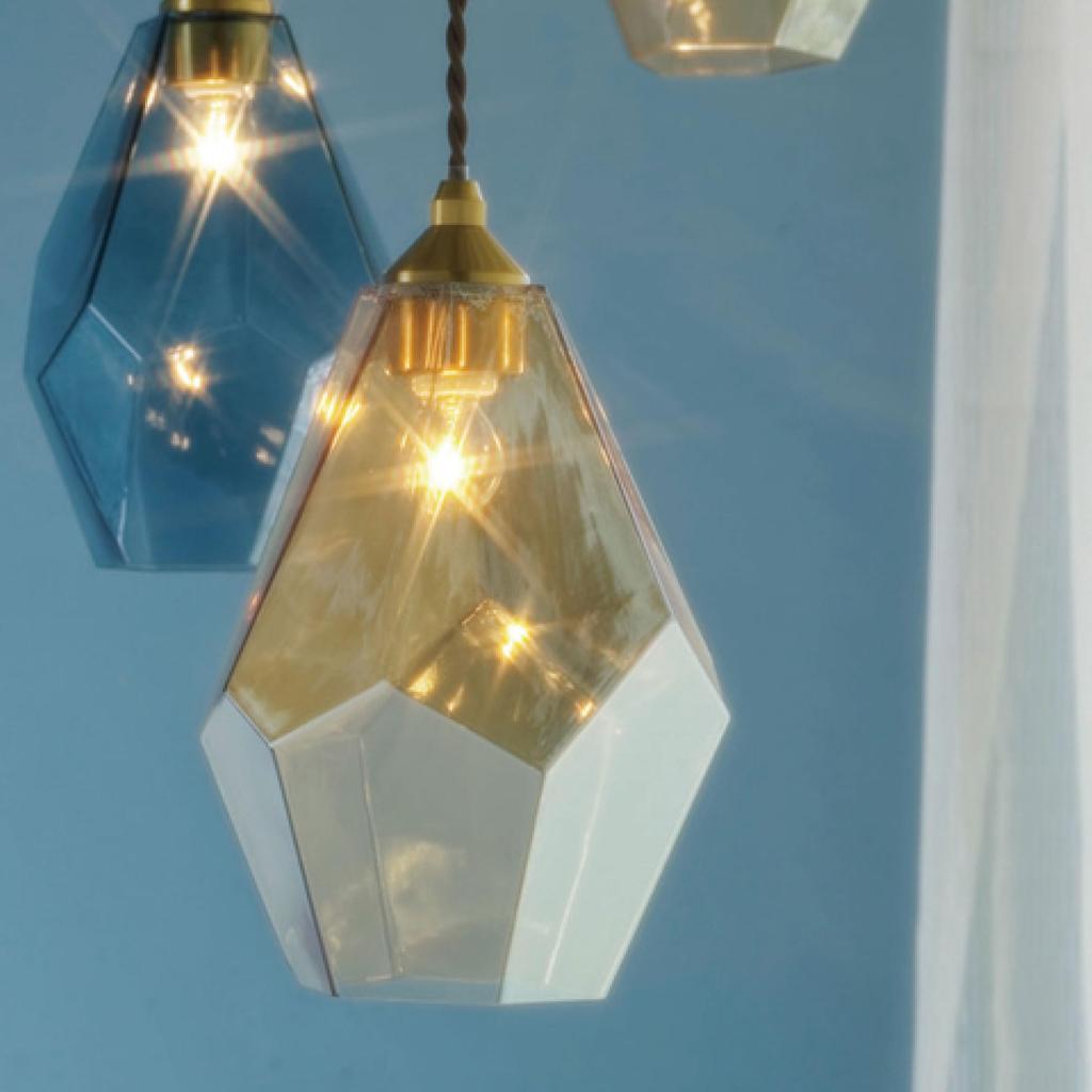 Interform LT-4074AM Lapis Lazuli Pendant Light with Amber Glass and LED Bulbs, Elegant and Feminine Design
