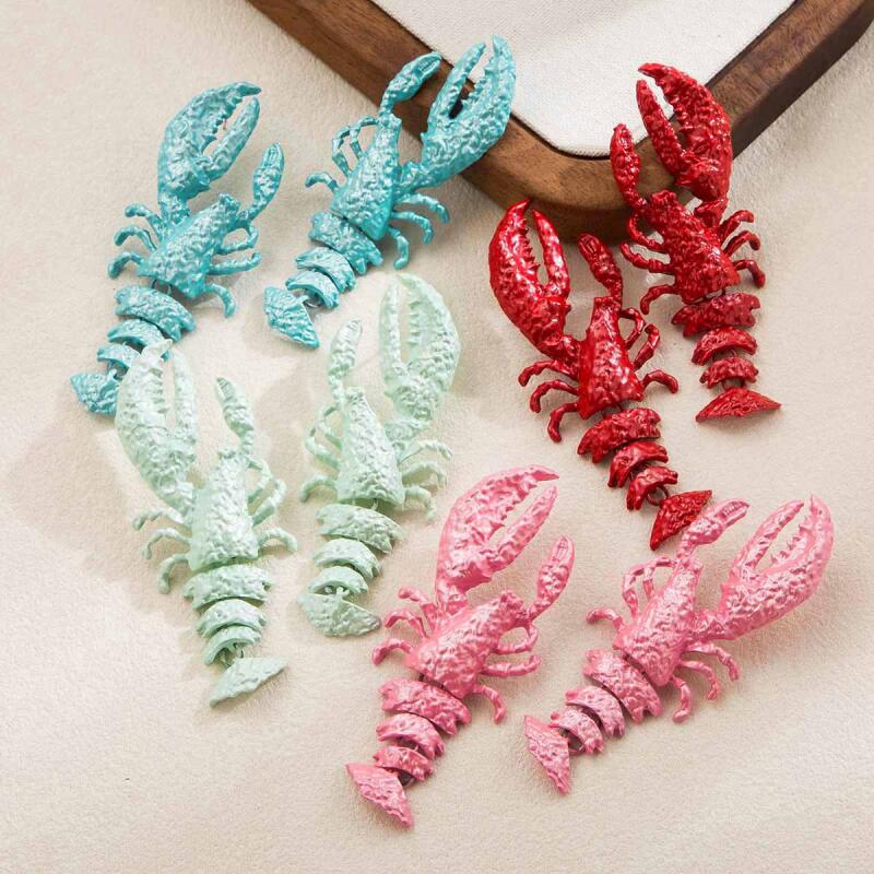 Exaggerated Multi-Color Baked Paint Crayfish Earrings for Women Ladies New Beach Vacation Pendant Earrings Jewelry Accessories