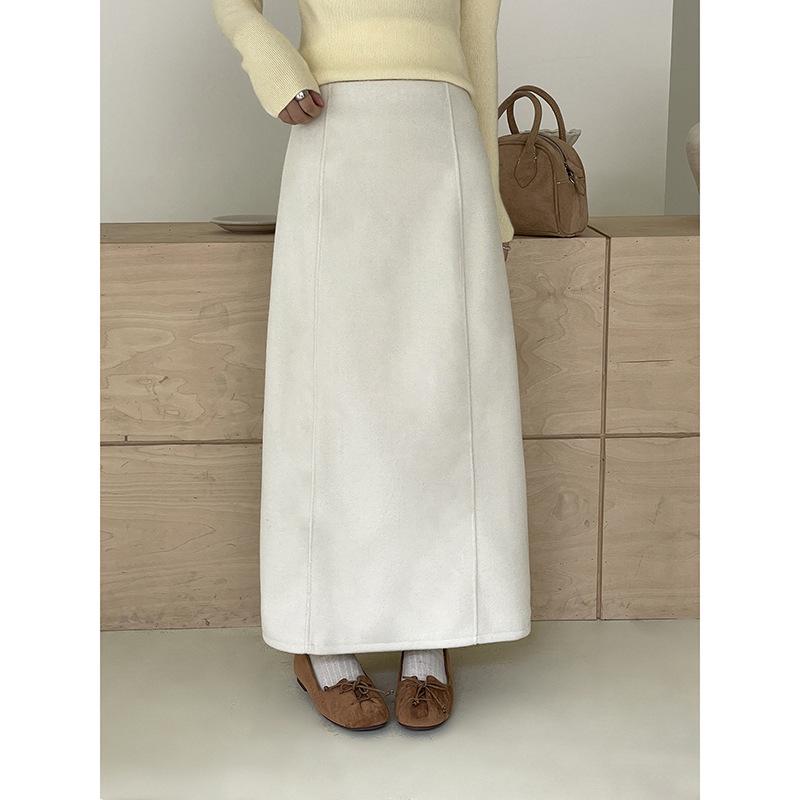 Camellia High-Waist Wool Skirt: Women s New Winter Mid-Length Skirt N889C M (90-110)