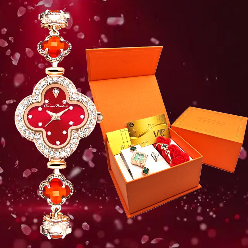 Damenmode Quarz Uhr mit vierblättrigem Kleeblatt Armband