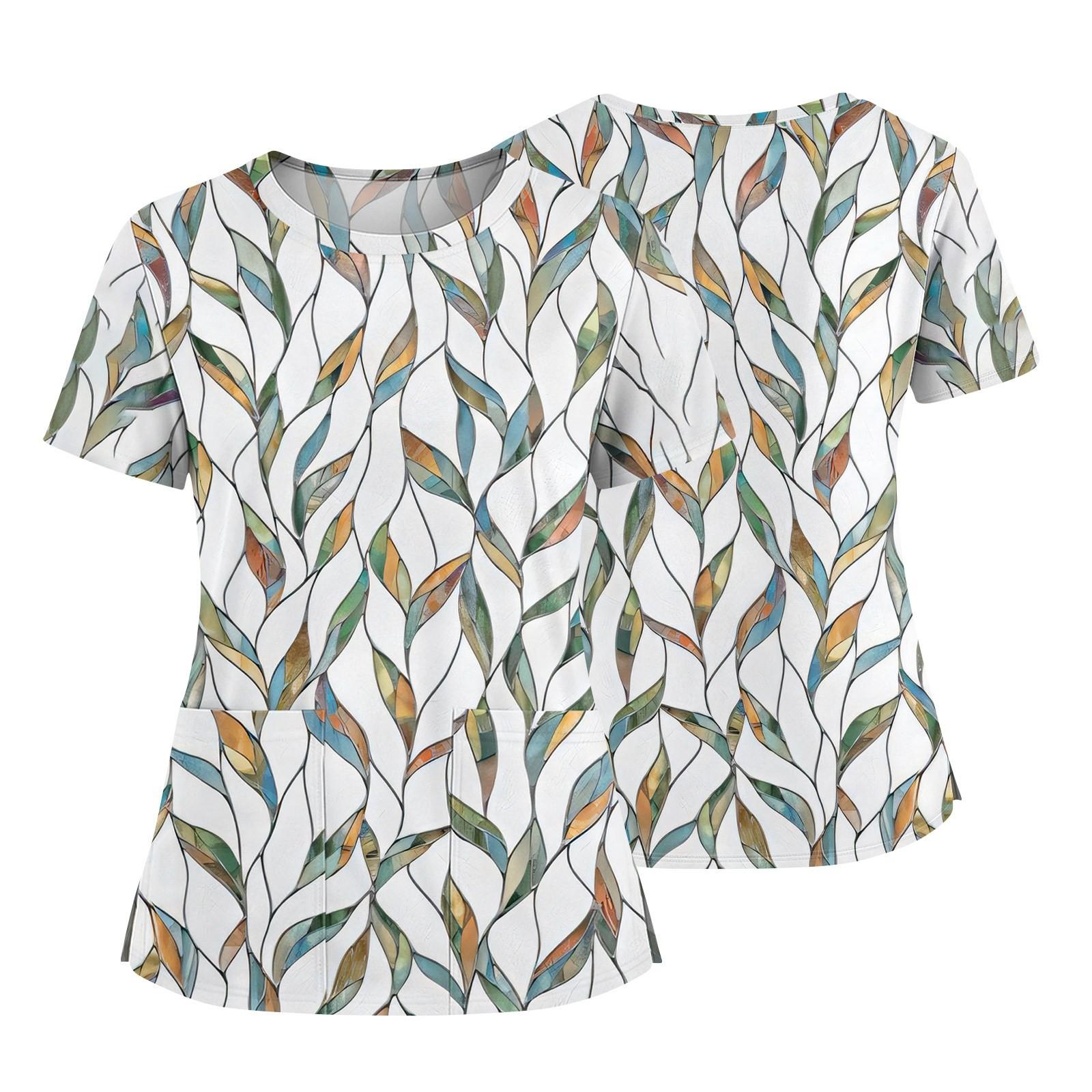 

Женская модная футболка с принтом, круглым вырезом, карманом, короткими рукавами и разрезом по низу, униформа и рабочая блузка S