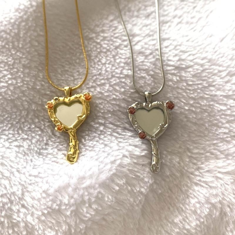 Elegant Heart Mirror Necklace Sparkling Stylish Magic Mirror Clavicle Chain Punk