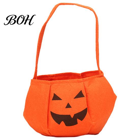 Halloween Gift Bag Pumpkin Candy for Kids, Small Trick or Treat Bucket, Reusable Soft Face Basket with Handle Party Decoration