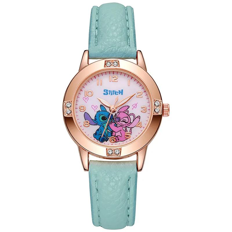 Disney Children's Watches Cute Cartoon Stitch Imitation Diamond Belt Student Quartz Watch Simple and Exquisite Gift
