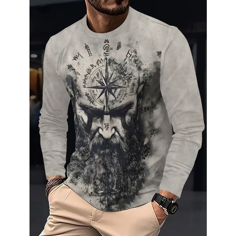 Camiseta informal de manga larga con cuello redondo y estampado para hombre, otoño e invierno