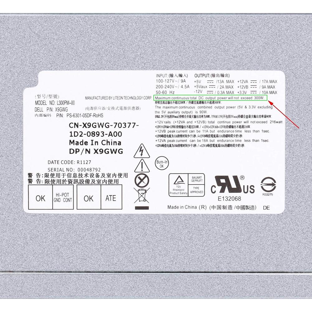 For Desktop Repair L300PM-00 ATX Power Supply 24-pin ATX Power Connector 4-pin 2x2 Power Connector Metal Housing