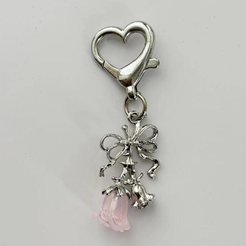 Practical Bowknot Rose Flower Keychain Portable Rose Bowknot Charm Keyring Adornment for Personalizing Phones and Bags