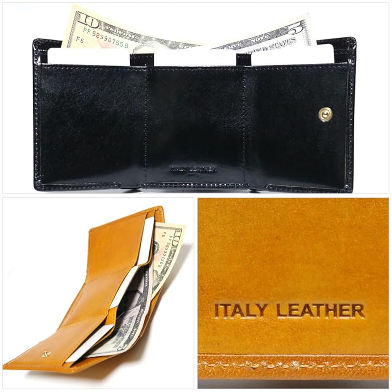 [Berkut] black trifold wallet italian leather men's ladies genuine leather Tanned leather compact wallet tri-fold Thin large capacity wallet